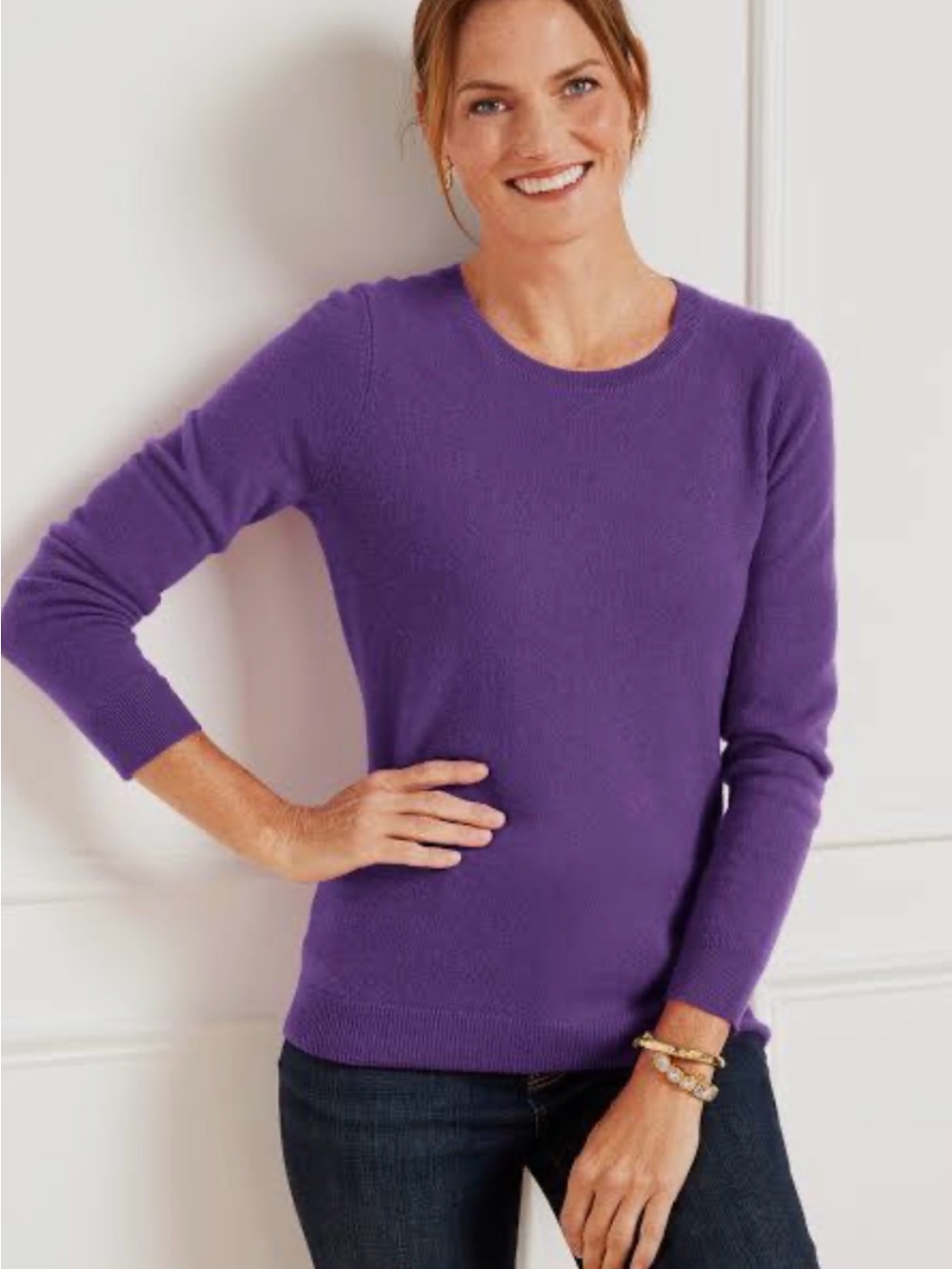 talbots women’s 100% cashmere purple sweater long sleeve round neck. M